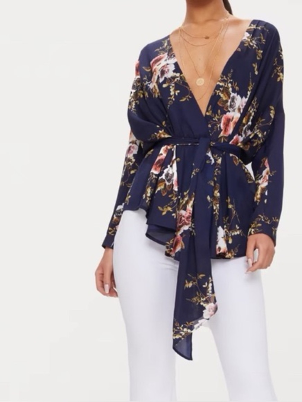Navy Floral Sheer Kimono